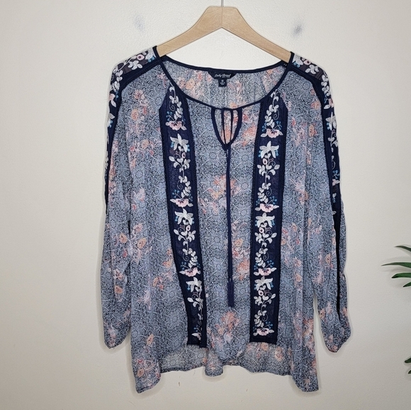 Lucky Brand Tops - Lucky Brand | Floral Embroidered Semi-Sheer Blouse Size Medium